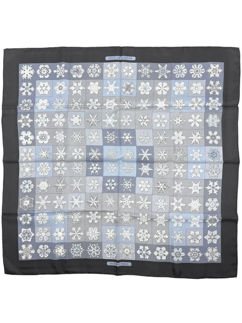 Hermes Carre 90 Feux de L'hiver Winter Fire Scarf Silk Gray Blue